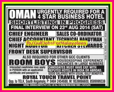4 star Hotel Job Vacancies for Oman