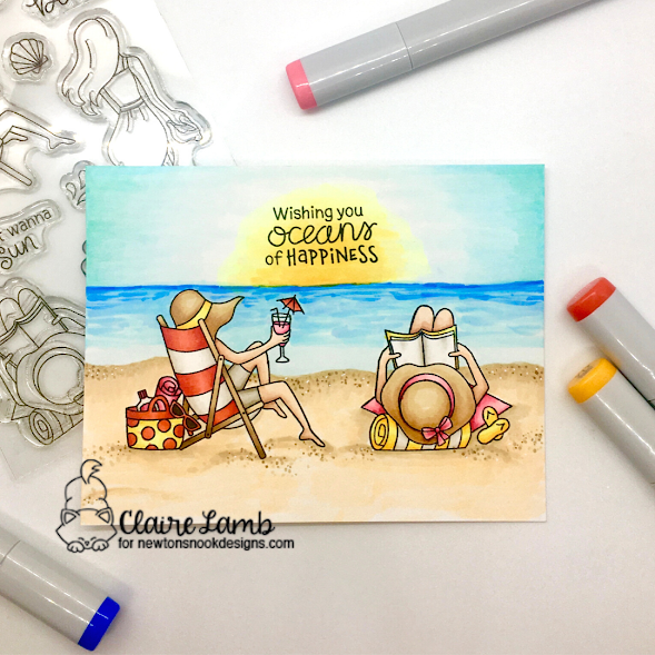 Wishing you oceans of happiness by Claire features Summer Moments by Newton's Nook Designs; #inkypaws, #newtonsnook, #summercards, #cardmaking