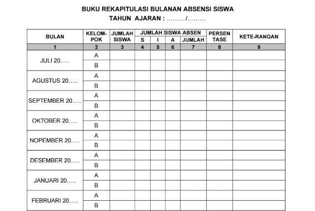 Contoh Buku Rekap Absensi Bulanan Siswa