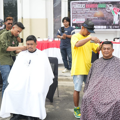 Gelar Aksi Amal Dukungan & Peduli Palestina, Wali Kota Bersama Dandim 0201/Medan Potong Rambut Bersama