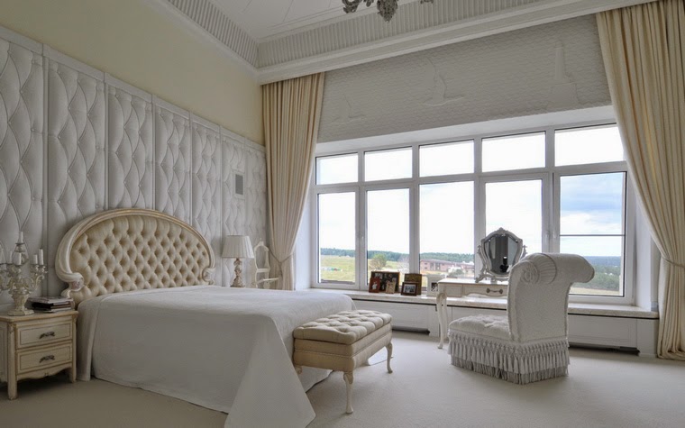 white bedroom ideas in classic style - upholstered wall