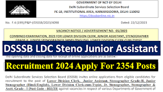 DSSSB LDC Steno Junior Assistant Recruitment 2024