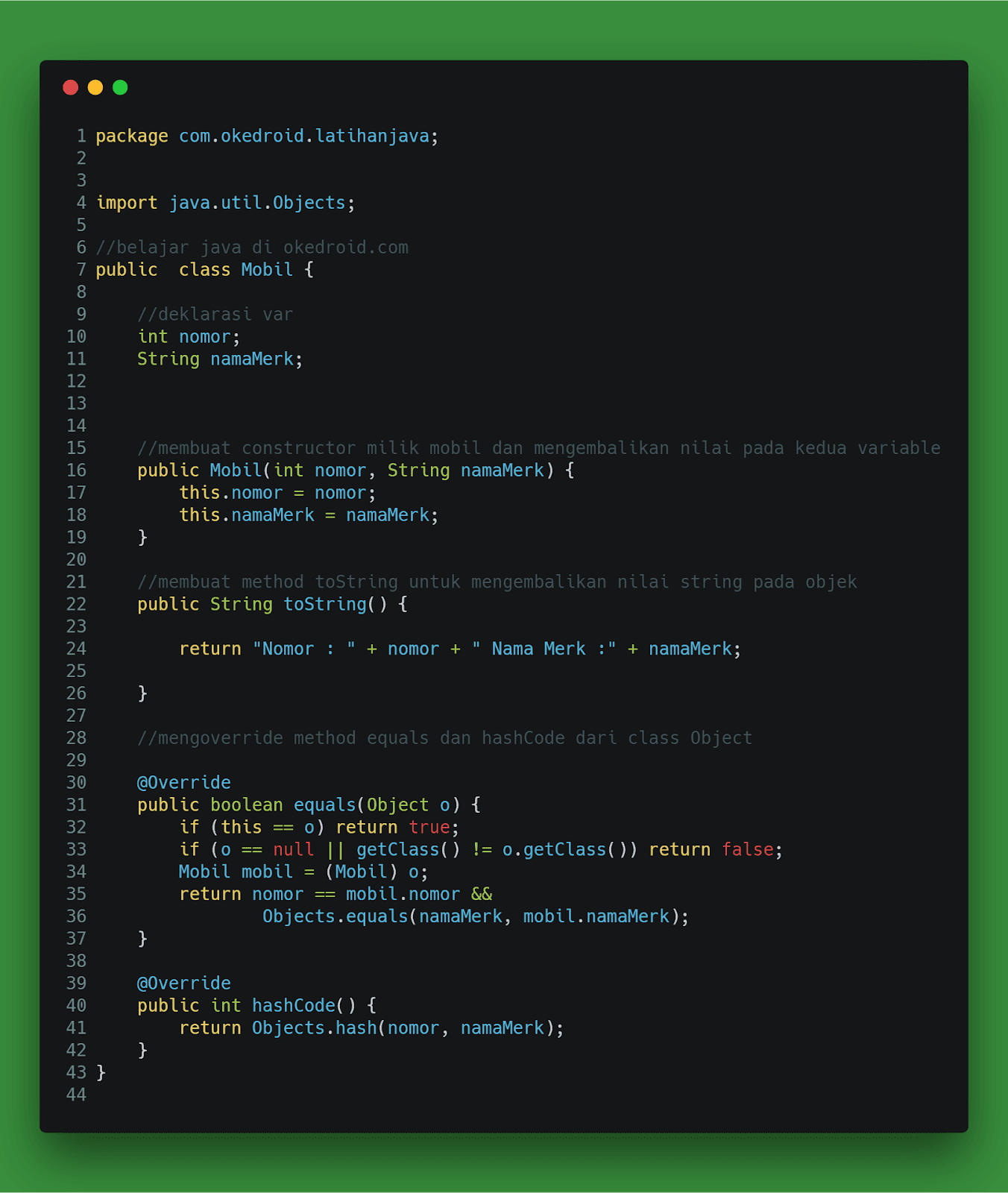 Contoh Penggunaan Method hashCode dan equals di Contoh Penggunaan Method hashCode dan equals di
