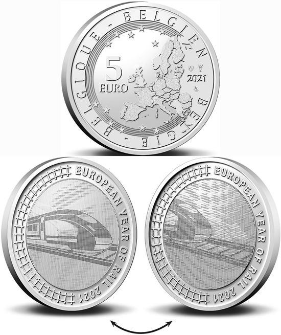 Belgium 5 euro 2021 - European Year of Rail 2021