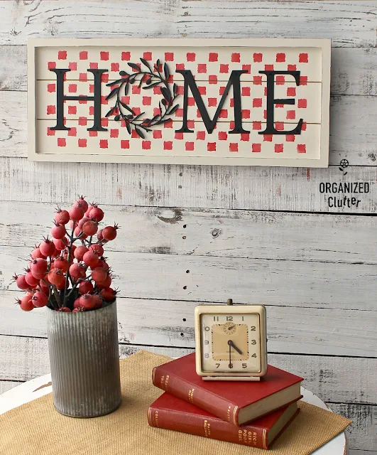 Thrifted HOME Sign Makeover #thriftshopmakeover #fusionmineralpaint #dixiebellepaint #stencil #checks #farmhouse #sign