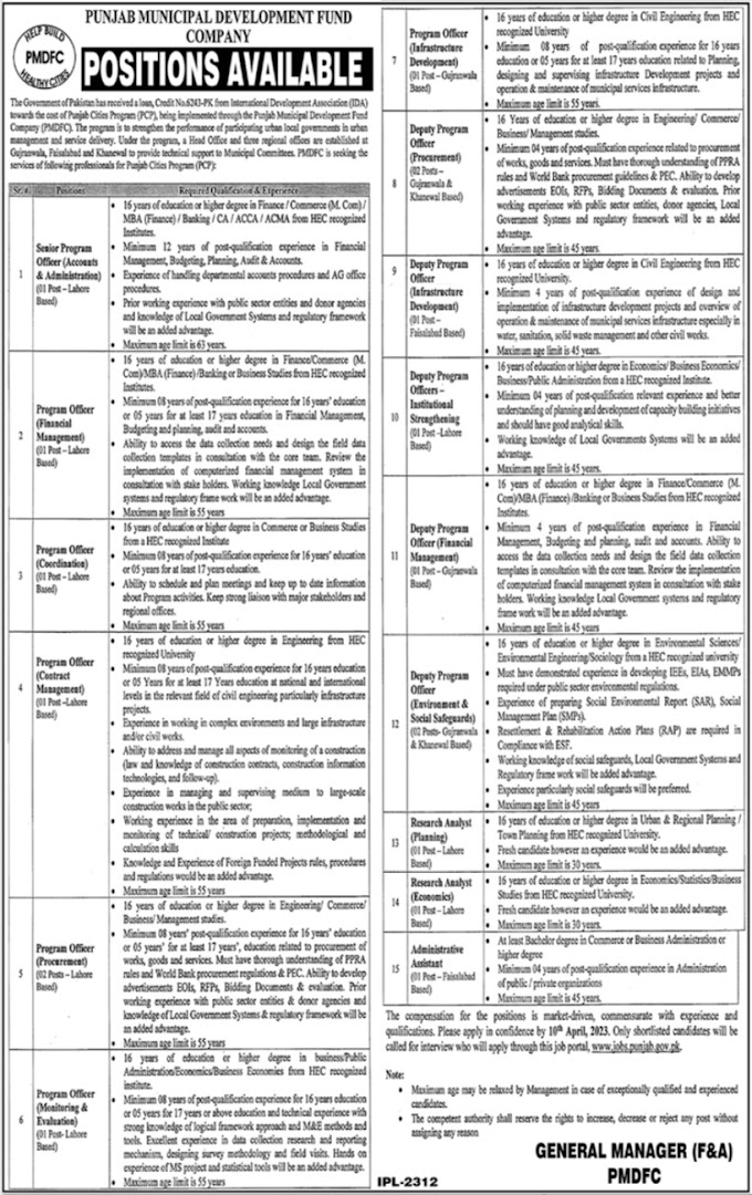 Jobs 2023 in Punjab Municipal Development Fund Company