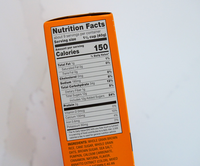 Trader Joe's Pumpkin O's Cereal nutrition label