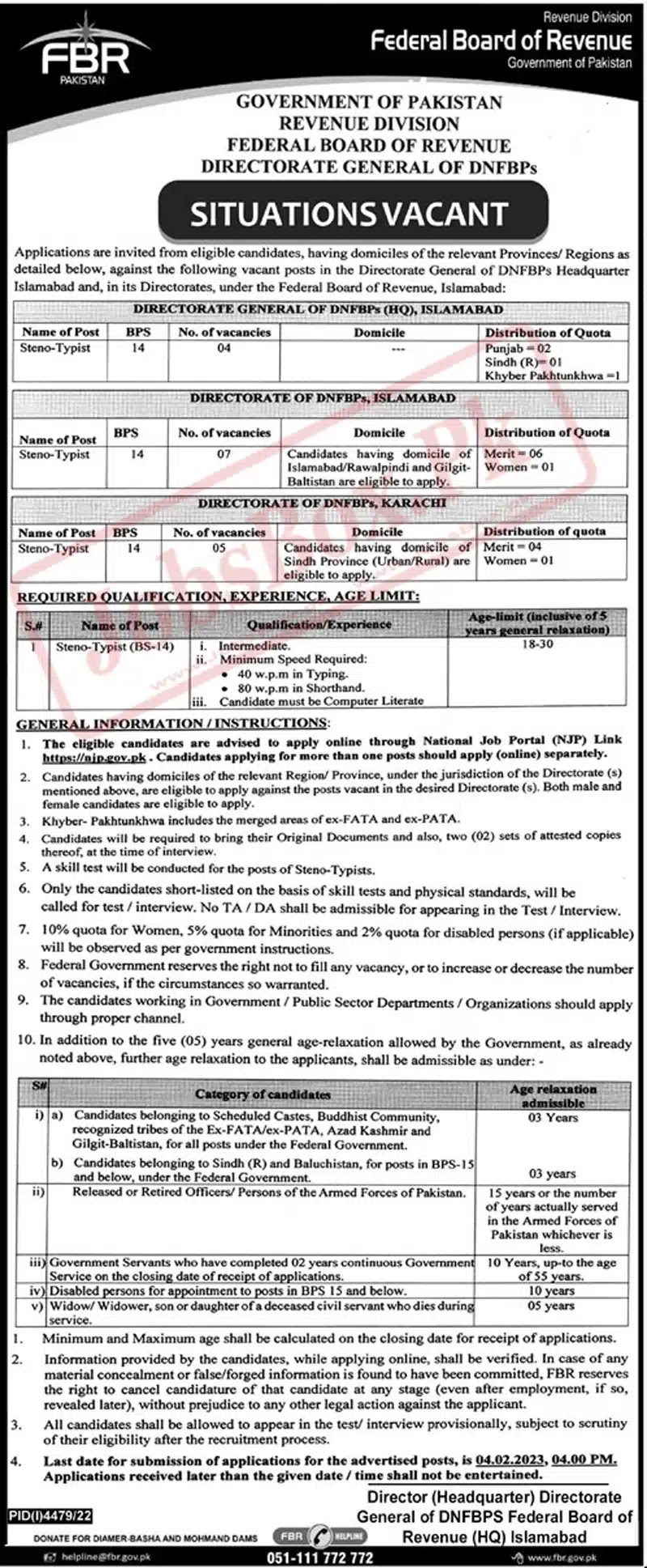 Federal Board of Revenue Jobs 2023 - Latest Advertisement