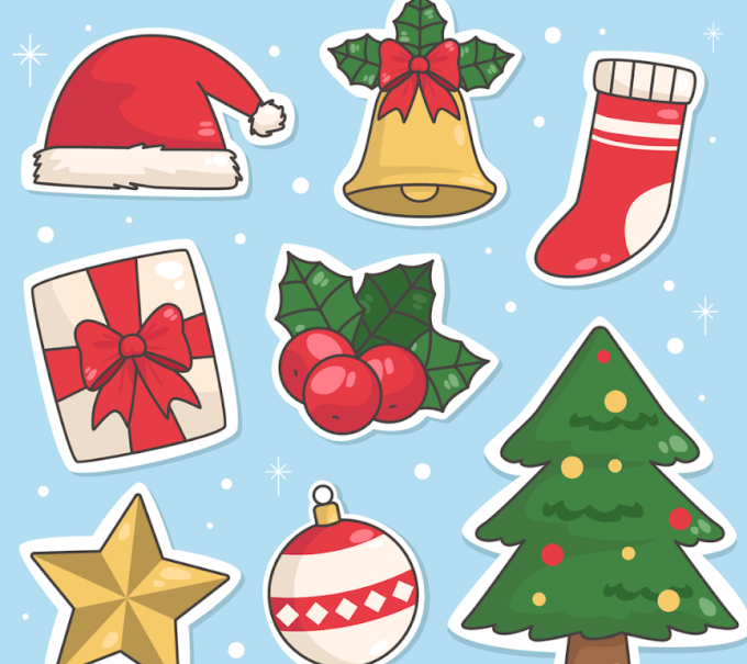 Set of stickers for Christmas decorations and items