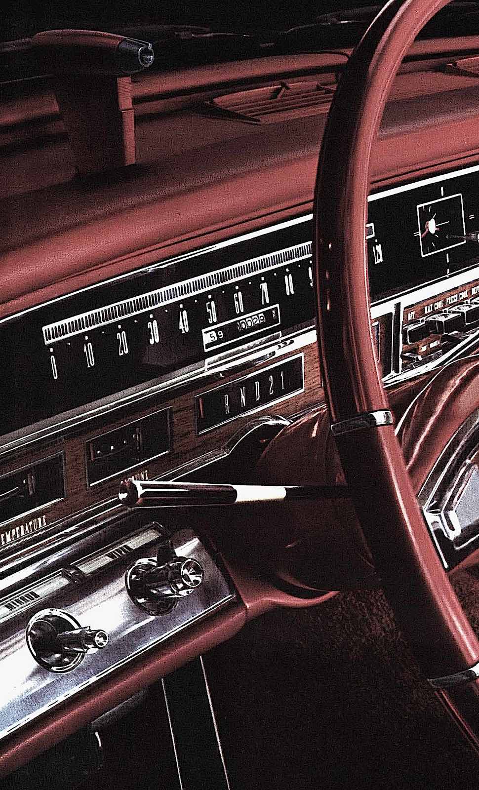 a leatherette 1964 Imperial dashboard in brown