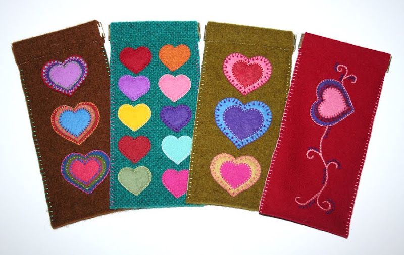 assorted felt eyeglass cases with heart motifs