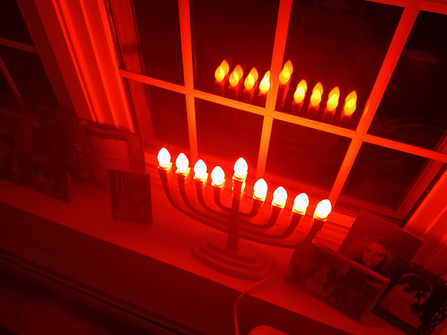 The Menorah is lit on the last night of Hanukkah.