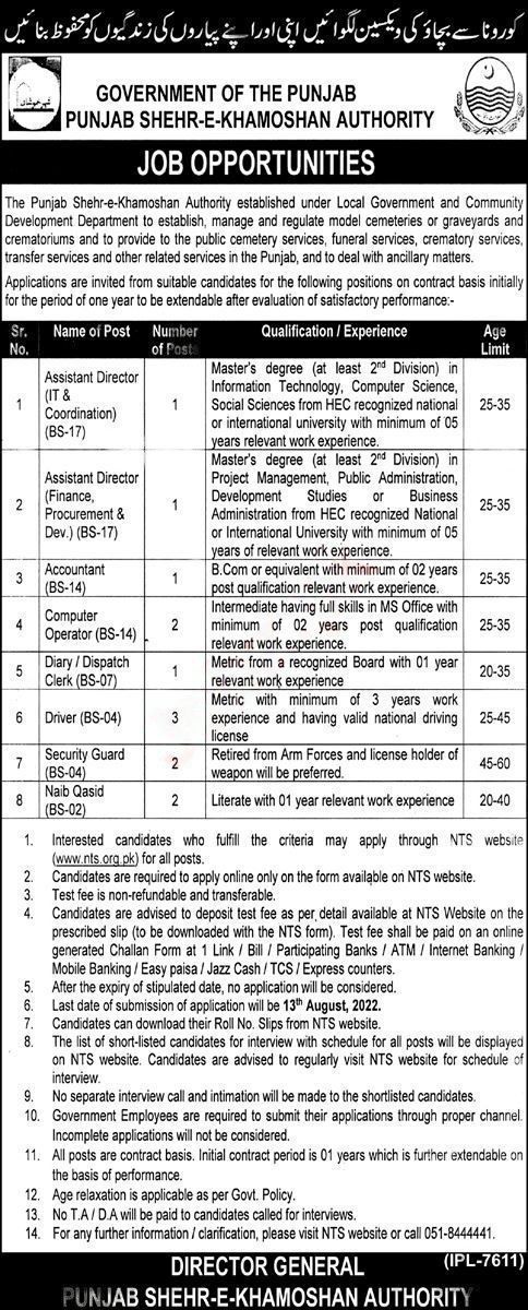 Punjab Shehr e Khamoshan Authority Jobs 2022