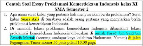 Contoh Soal Essay Proklamasi Kemerdekaan Indonesia kelas XI SMA Semester 2