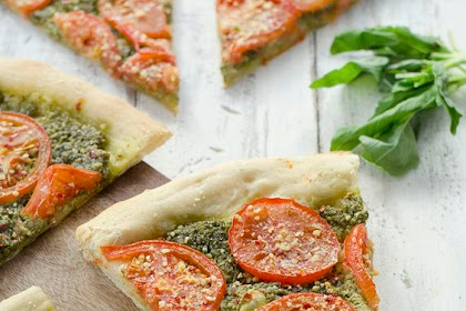   Vegan Pesto and Roasted Tomato Pizza