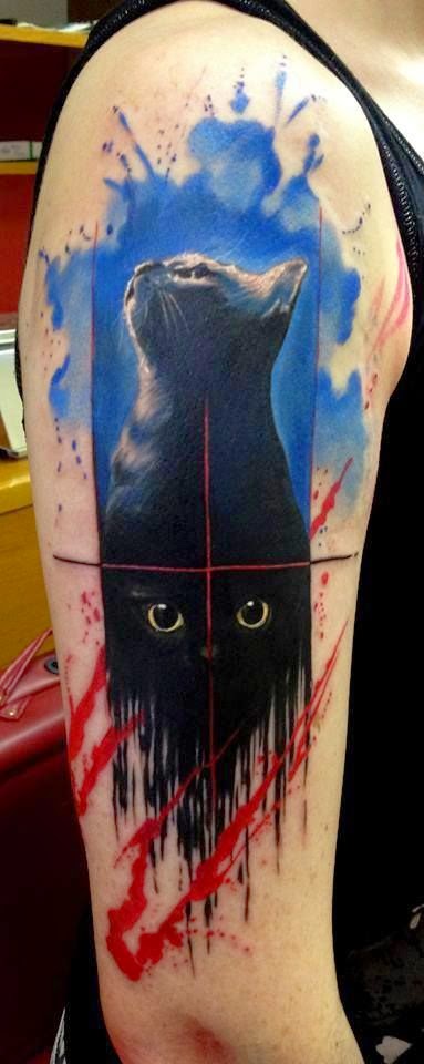 Black Cat Women Tattoo Designs, Women Shoulder Black Cat Tattoo, Black Cat Colorful Shoulder Tattoos, Whitish Shoulder Black Cat Tattoo, Women, Parts, Animal,