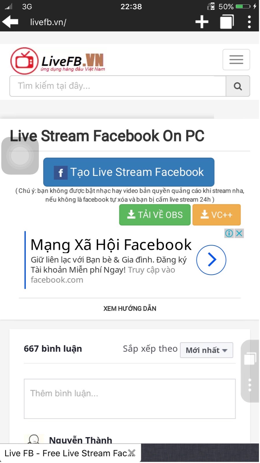 live stream màn hình điện thoại lên facebook