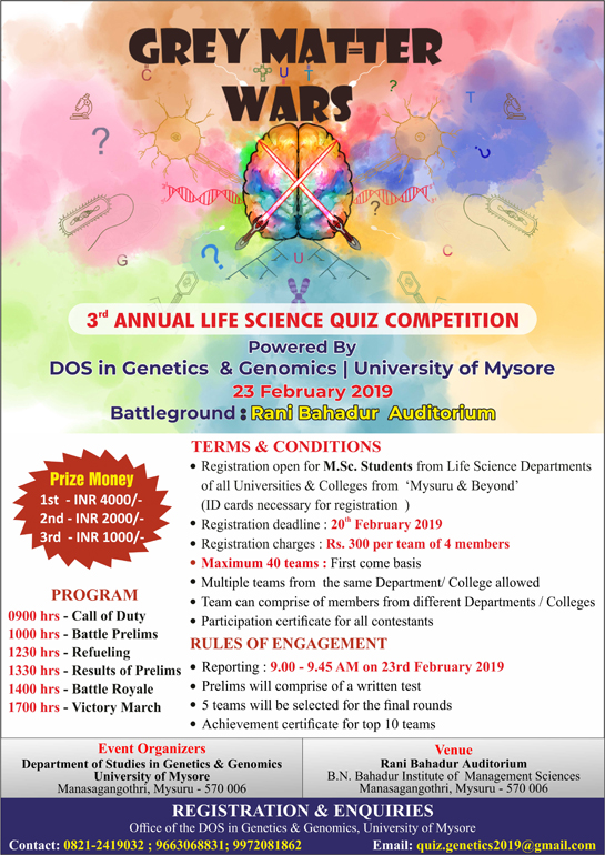 3rd Annual Life Science Quiz Competition | 23 February 2019 | Rs. 4000/- 1st Prize