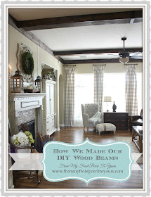 How we created wood beams for our french farmhouse living room at From My Front Porch To Yours.