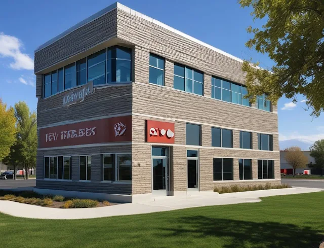 Exterior of Revo Technologies office building in Murray, Utah with modern design and company logo.