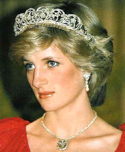 lady diana A somber princess wearing Spencer Family Tiar and necklace