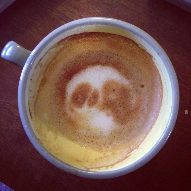 Espresso cup where the froth looks like a skull