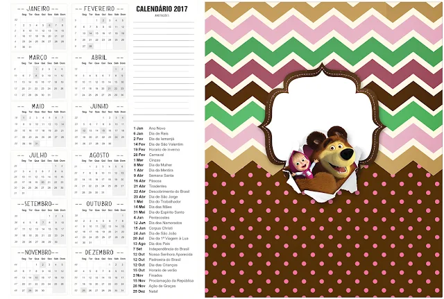 Calendario 2017 para imprimir gratis de Masha y el Oso.