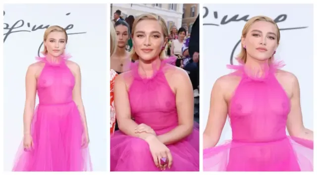 Florence Pugh In lovely pink see through drees, she is looking gorgeous