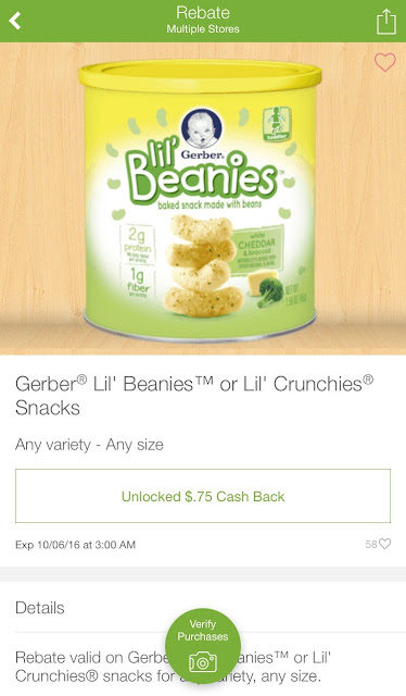 ibotta rebate for Gerber Lil Beanies and Crunchies