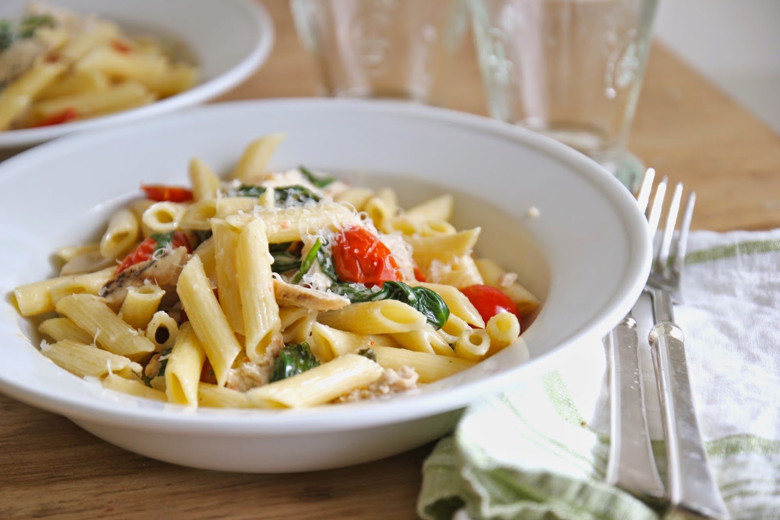 Jenny Steffens Hobick: Penne with Grilled Chicken, Spinach & Cherry
