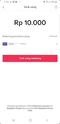 Bukti penarikan tiktok lite ke OVO