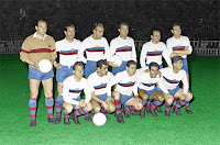 C. F. BARCELONA. Temporada 1956-57. Estrems, Seguer, Biosca, Gracia, Flotats, Segarra. Tejada, Villaverde, Eulogio Martínez, Evaristo e Isidro Brunet. C. F. BARCELONA 3 🆚 MANCHESTER CITY F. C. 2 Miércoles 08/05/1957, 22:00 horas. Partido amistoso. Barcelona, Nou Camp. GOLES: ⚽0-1: 8’, Hayes? ⚽1-1: 9’, Villaverde. ⚽1-2: 72’, Johnstone. ⚽2-2: 77’, Tejada. ⚽3-2: 78’, Sampedro.