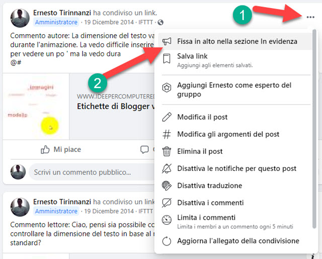 pinnare post nei gruppi facebook