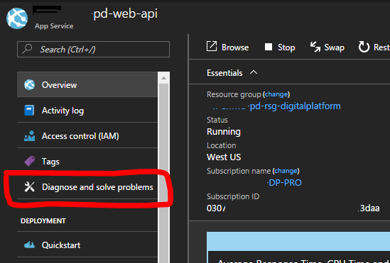 Diagnose and solve problems - app service - azure