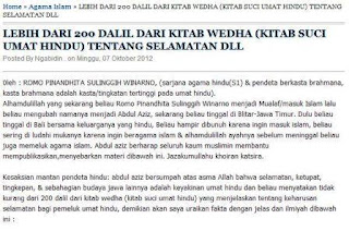 Kesaksian mantan pendeta hindu: abdul aziz bersumpah atas asma Allah bahwa selamatan, ketupat, tingkepan, & sebagian budaya jawa lainnya adalah keyakinan umat hindu dan beliau menyatakan tidak kurang dari 200 dalil dari kitab Wedha (kitab suci umat hindu) yang menjelaskan tentang keharusan selamatan bagi pemeluk umat hindu