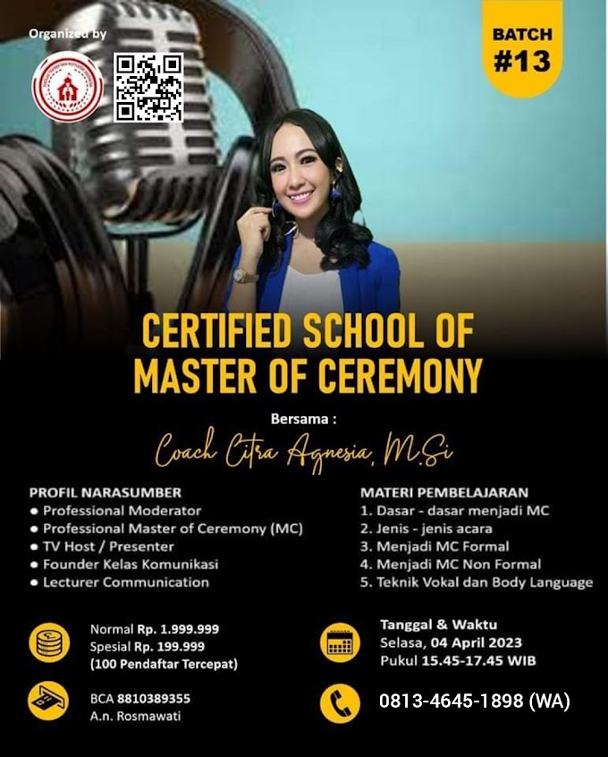 WA.0813-4645-1898 | Certified Sekolah Master Of Ceremony (C.SMC) 4 April 2023