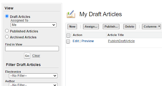 Draft articles in salesforce