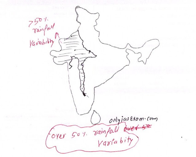 Areas having variability of rainfall over 50 percent