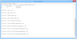 Picture Showing saved IDM Codes in Hosts File