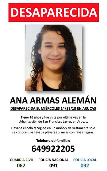 Ana Arnas, joven de 16 años desaparecida en Arucas, Gran Canaria