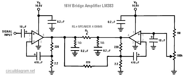 16W Bridge Amplifier using LM383