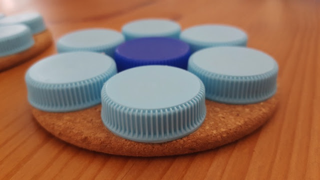 Upcycled: plastic bottle caps & cork coasters