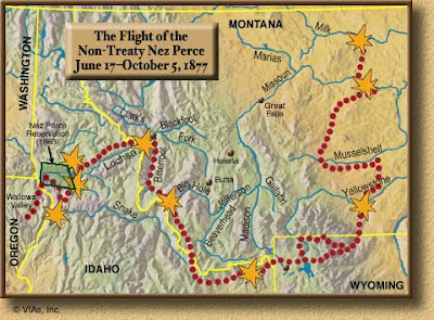 Map of Nez Perce flight in 1977