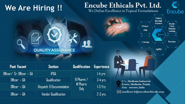 Encube Ethicals Hiring For Multiple Position in Quality Assurance Department