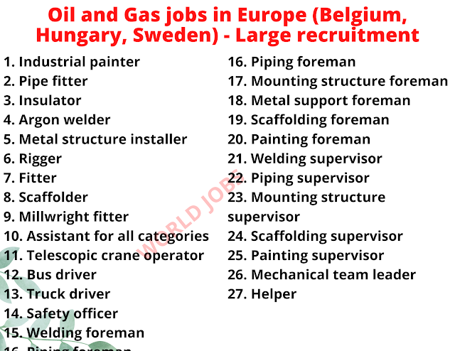 Oil and Gas jobs in Europe (Belgium, Hungary, Sweden) - Large recruitment