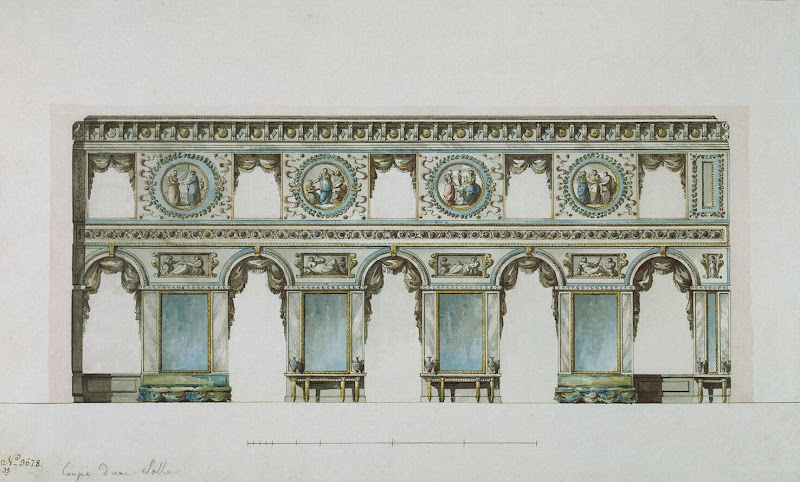 Small Hermitage. Design of the Large Hall in the North Pavilion. Vertical Section by Giacomo Quarenghi - Architecture drawings from Hermitage Museum