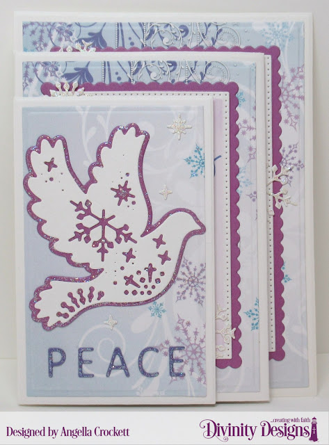 Divinity Designs LLC: Keep Christ, Christmas Dove Dies, Christmas Paper Collection 2019, Four Panel Card With Layers Dies, Letter Board Dies, Pierced Rectangles Dies, Scalloped Rectangles Dies; Card Designer Angie Crockett