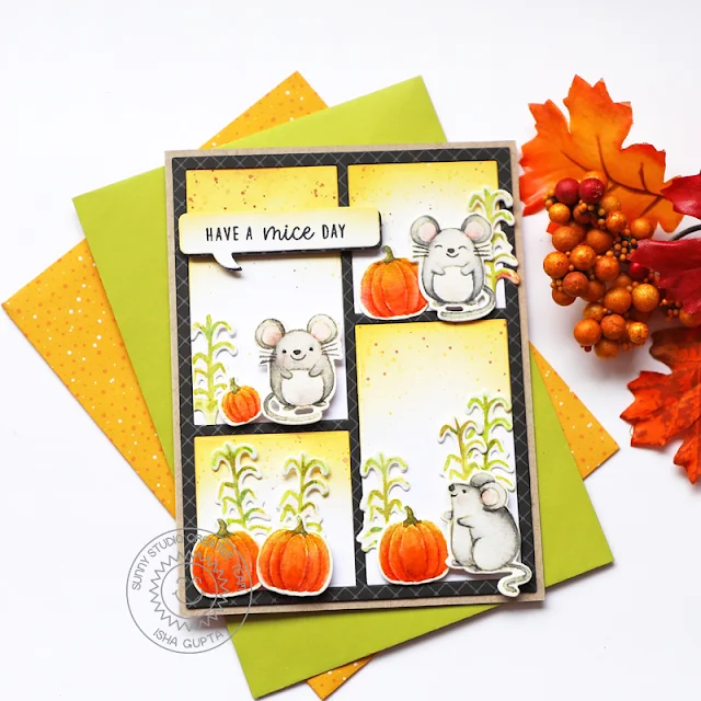 Sunny Studio Stamps: Harvest Mice Comic Strip Speech Bubble Dies Fall Themed Card by Isha Gupta