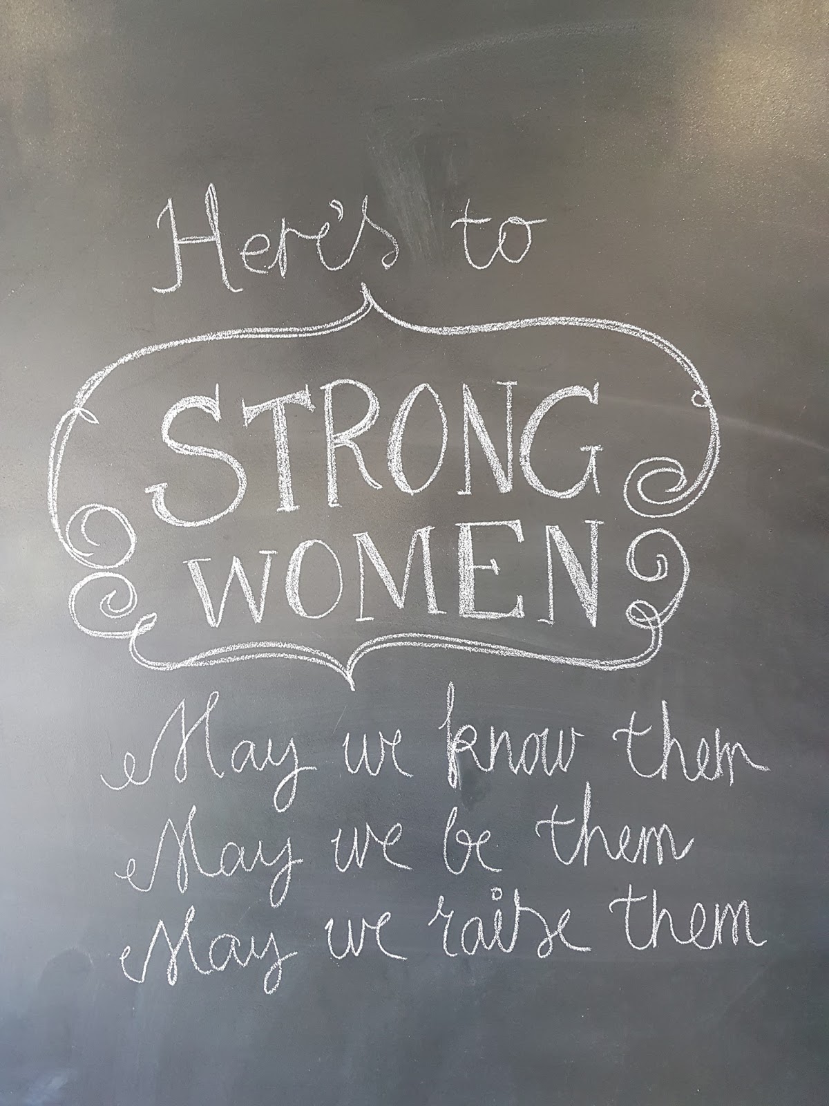 chalkboard wall with here's to strong women quote
