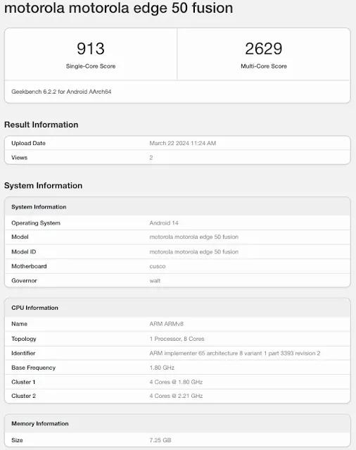 Motorola Edge 50 Fusion Geekbench